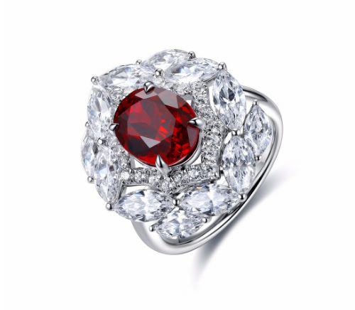 Sky Promise Ring, Cultivated Ruby, Cluster Halo — Crimson — image 1
