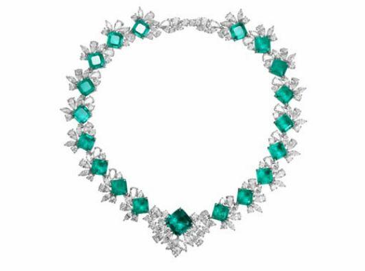 Verdant Empress Necklace, Cultivated Emerald Square-Stone Statement Collar — image 1