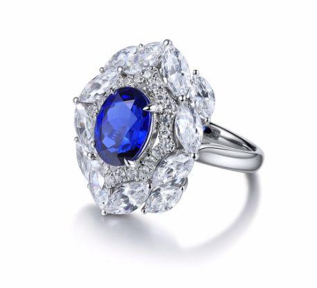 Sky Promise Ring, Cultivated Sapphire, Cluster Halo — Sky Blue — image 1