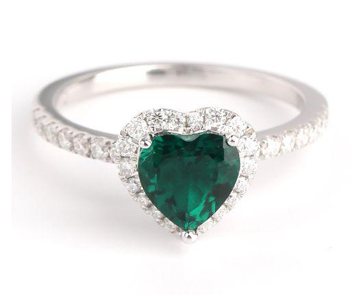 Tendre Ring, Cultivated Emerald Heart, Diamond Halo & Pavé Band — image 1