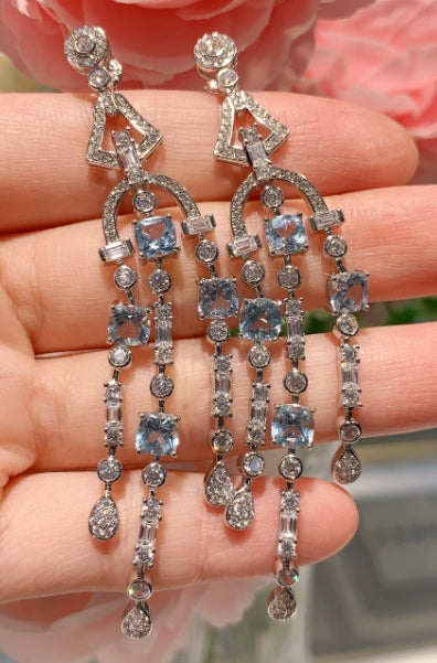 Gatsby Art Deco Chandelier Earrings, Cultivated Emerald, Three-Tier Drop — image 2